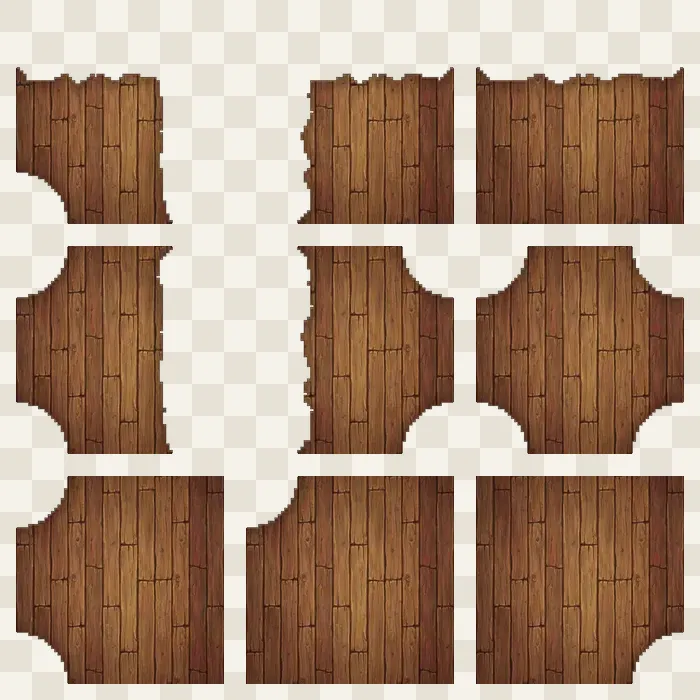 AI-generated 47-tile blob tileset with edge transitions in a hand-drawn wood style